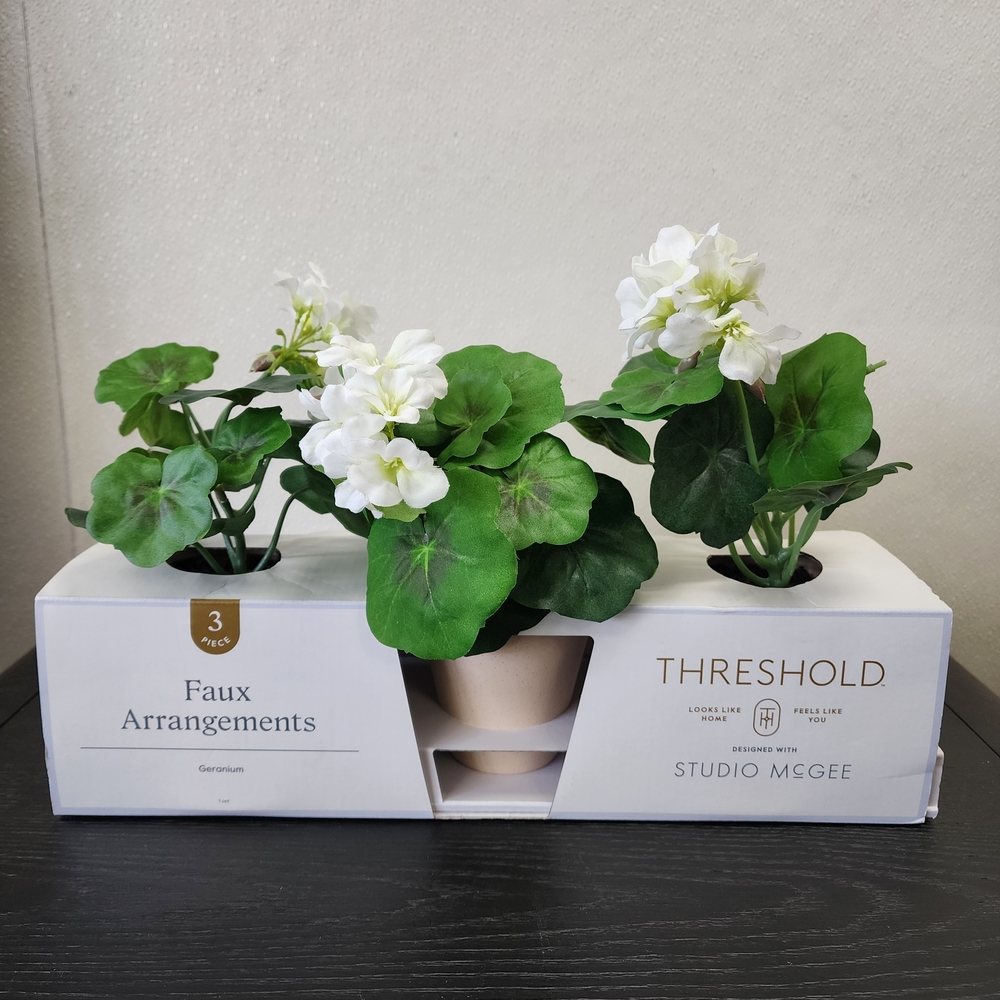 Studio McGee White Faux Geranium Trio with Green Foliage